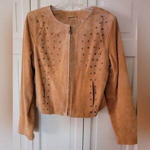 Terry Lewis Suede Leather Studded Tan Women's Jacket Size Medium EUC